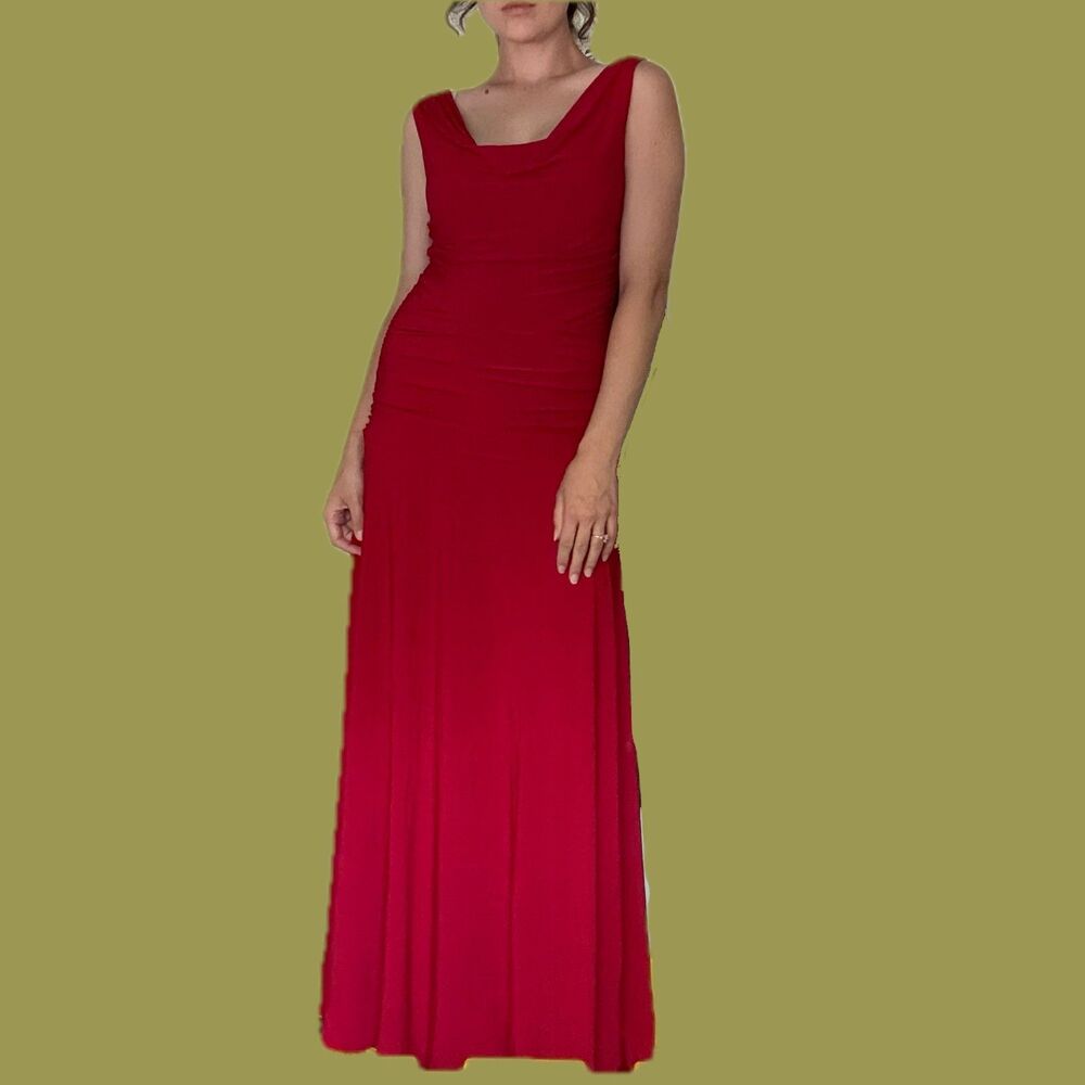 Nightway Red Cowl Neck Ruched Maxi Dress